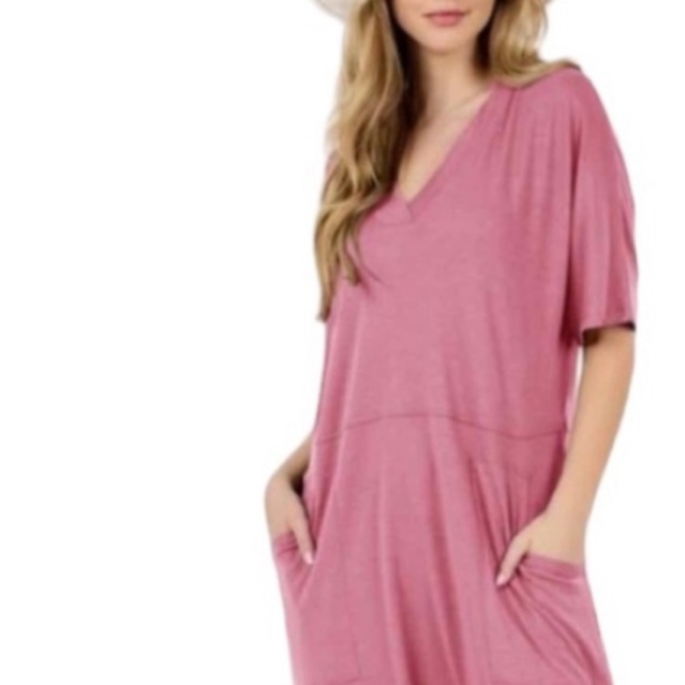 BOHO JUMPSUIT WITH POCKETS - DUST BLUSH PINK - Picture 2 of 4